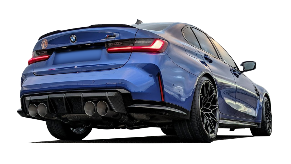 Voiture BMW Bleu sur fond blanc